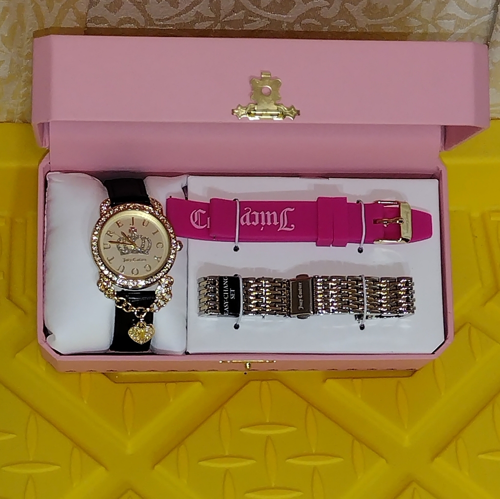 JUICY COUTURE WATCH GIFT SET JUICY COUTURE CROWN WATCH 3 STRAP SET BAND SET NEW